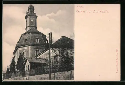 AK Dresden-Loschwitz, Kirche von der Strasse gesehen