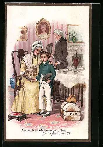 Künstler-AK Nelson leaves home to go to sea for the first time 1771