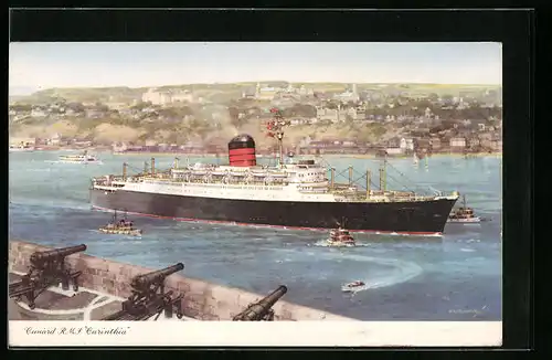 AK Passagierschiff Cunard RMS Carinthia einen Hafen einfahrend