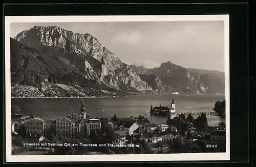 AK Gmunden, Schloss Ort am Traunsee und Traunstein