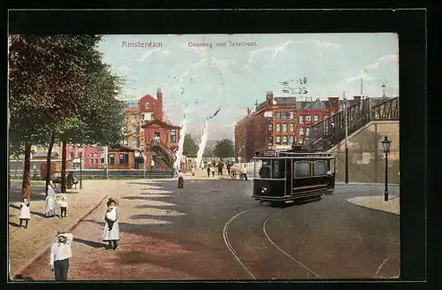 AK Amsterdam, Overweg met Javailroot, Strassenbahn