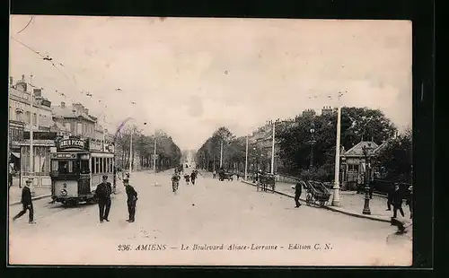 AK Amiens, Le Boulevard Alsace-Lorraine, Strassenbahn