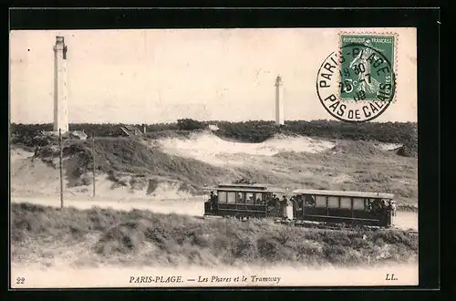 AK Le Touquet-Paris-Plage, Les Phares et le Tramway, Strassenbahn