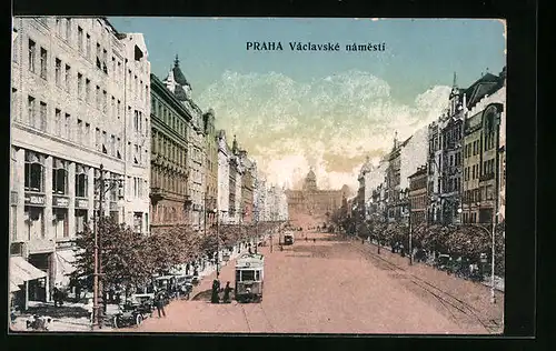 AK Praha, Vaclavske namesti, Strassenbahn