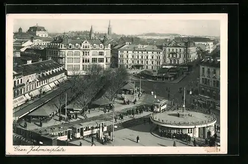 AK Graz, Jakominiplatz mit Strassenbahnen