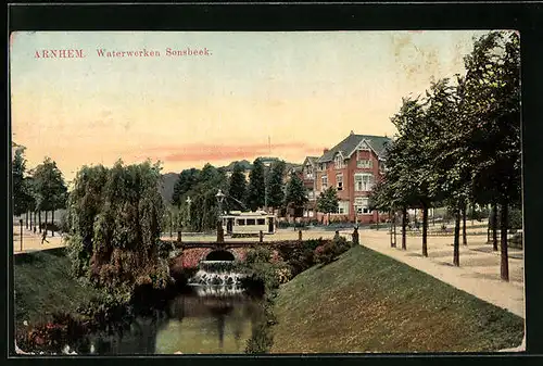 AK Arnhem, Waterwerken Sonsbeek, Strassenbahn