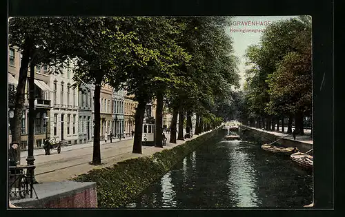 AK `s Gravenhagen, Koninginnegracht, Strassenbahn