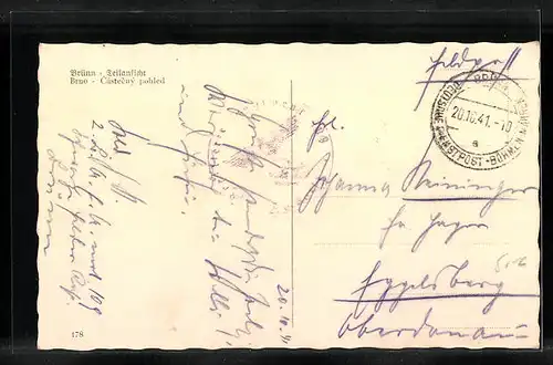 AK Brünn, Teilansicht mit Strassenbahn und Bahnhof