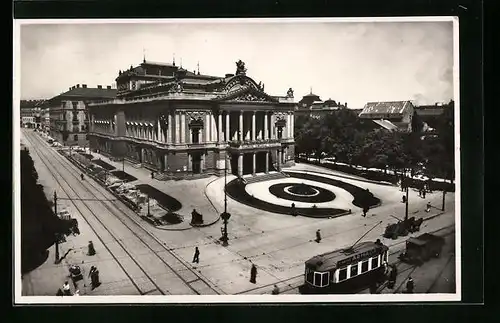 AK Brünn, Stadtheater mit Strassenbahn