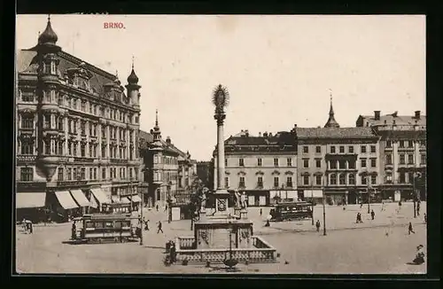 AK Brno, Ortspartie mit Strassenbahn