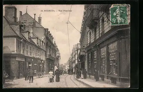 AK Bourges, Rue Moyenne, Strassenbahn