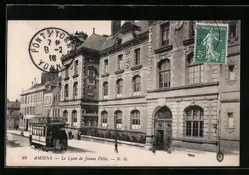 AK Amiens, Le Lycee de Jeunes Filles, Strassenbahn