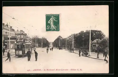 AK Amiens, Le Boulevard Alsace-Lorraine, Strassenbahn