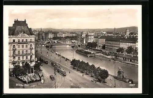 AK Wien, Flusspartie mit Strassenbahn