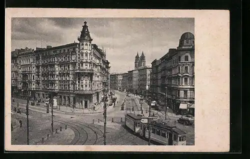 AK Magdeburg, Strassenbahn fährt vom Knotenpunkt Hasselbachplatz ab