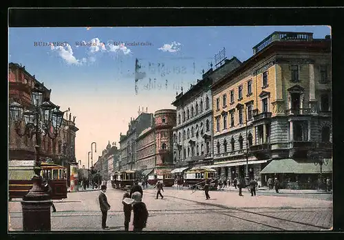 AK Budapest, Rakoczi ut, Strassenbahn