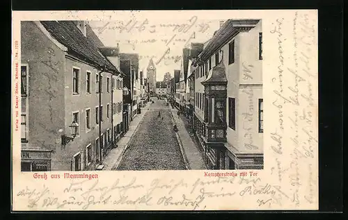 AK Memmingen, Kempterstrasse mit Geschäft und Tor