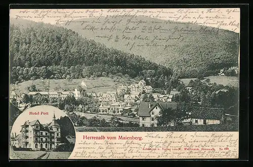 AK Herrenalb, Hotel Post, Teilansicht vom Maienberg aus gesehen