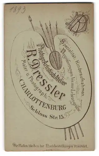 Fotografie R. Dressler, Charlottenburg, Schloss-Str. 15, Malpalette mit Pinseln