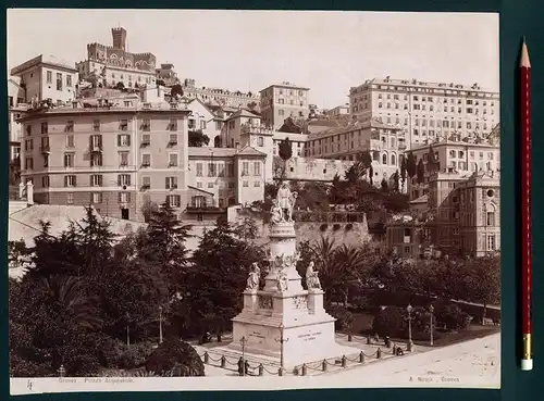 Fotografie A. Noack, Genova, Ansicht Genua - Genova, Piazza Acquaverde, Monument Christoforo Colombo, 27 x 21cm