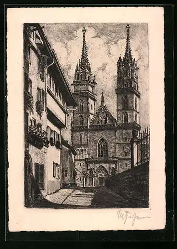 Künstler-AK Basel, Blick zum Münster