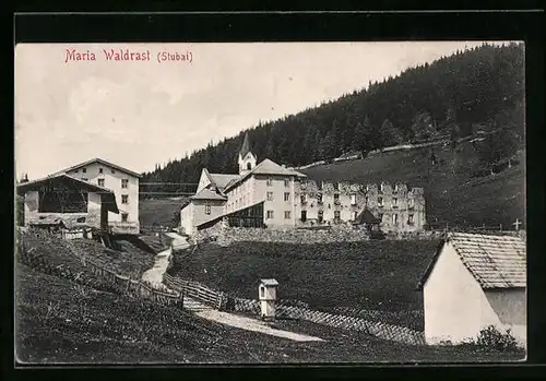 AK Maria Waldrast /Stubai, Ortsansicht mit Kirche und Ruine