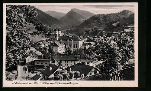 AK Steinach a. Br., Ortsansicht mit Kirche und Bergen