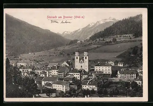 AK Steinach am Brenner, Ortsansicht mit Kirche, Feldern und Bergen