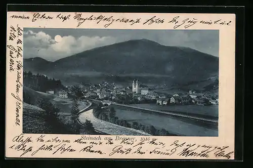 Mondschein-AK Steinach am Brenner, Ortsansicht mit Bergen