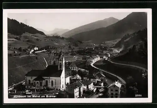AK Mühlbachl b. Matrei, Ortsansicht mit Kirche, Feldern und Bergen