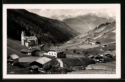 AK Navis, Ortsansicht mit Bergen und Kirche