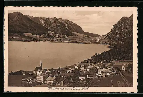 AK Walchsee, Ortsansicht mit See und Bergen