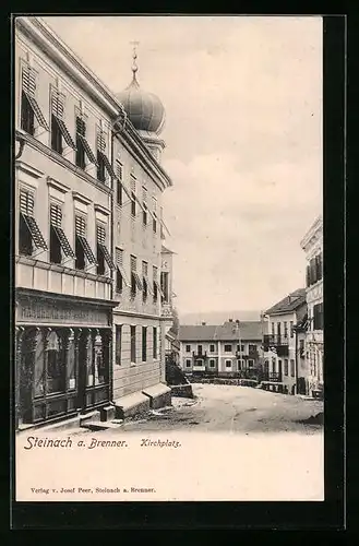 AK Steinach a. Br., Kirchplatz mit Handlung des Josef Peck