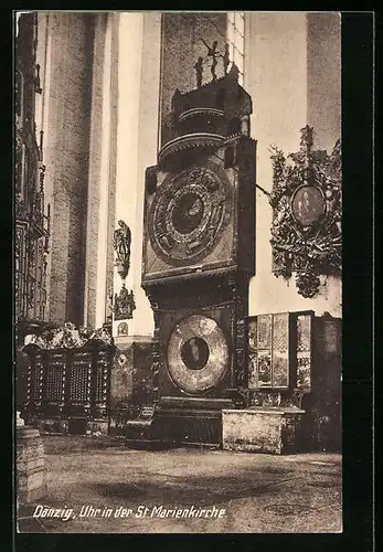 AK Danzig / Gdansk, Uhr in der St. Marienkirche
