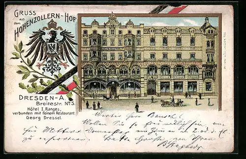 Lithographie Dresden, Hotel Hohenzollern-Hof in der Breitestrasse 5