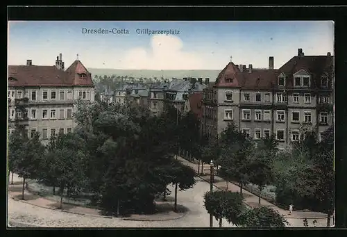 AK Dresden-Cotta, Sicht über den Grillparzer Platz