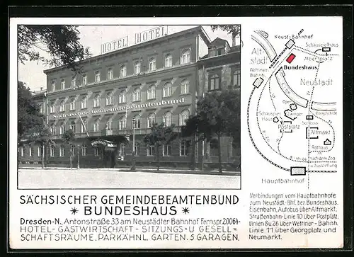 AK Dresden, Hotel vom sächsischen Gemeindebeamtenbund, Bundeshaus in der Antonstrasse 33