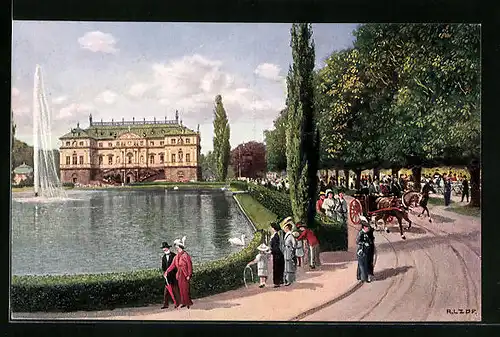 Künstler-AK Dresden, Palais und Teich im Grossen Garten