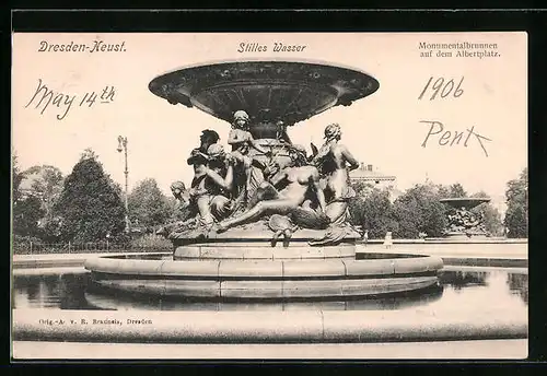 AK Dresden-Neustadt, Monumentalbrunnen auf dem Albertplatz