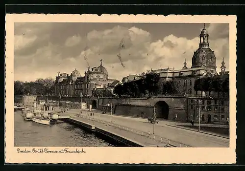 AK Dresden, Brühl-Terrasse mit Frauenkirche