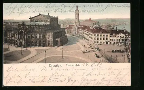 AK Dresden, Theaterplatz aus der Vogelschau