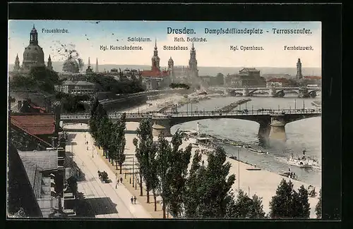 AK Dresden, Terrassenufer mit Frauenkirche und Ständehaus