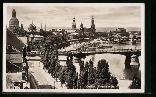 AK Dresden, Panorama mit Terrassenufer