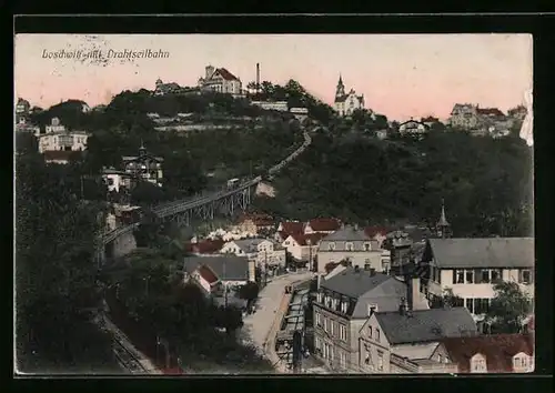 AK Dresden-Loschwitz, Panorama mit Drahtseilbahn