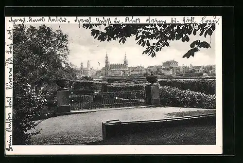 AK Dresden, Parkanlagen mit Stadtpanorama