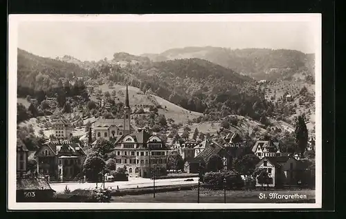 AK St. Margrethen, Ortsansicht mit Kirche und Hügeln