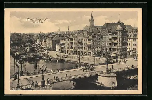 AK Königsberg, Blick auf Holzbrücke mit Kutsche