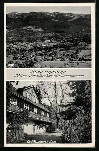AK Schreiberhau, Mittel-Schreiberhau mit Schneegruben und Carl Hauptmann-Haus