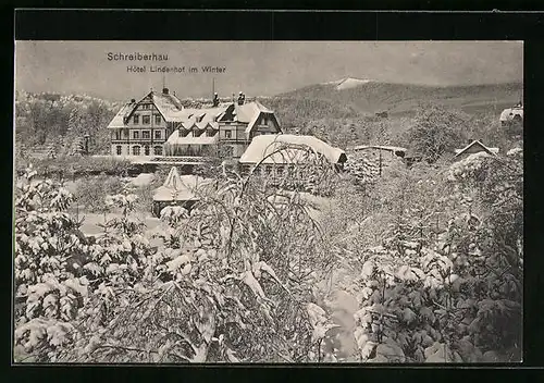 AK Schreiberhau, Hotel Lindenhof im Winter