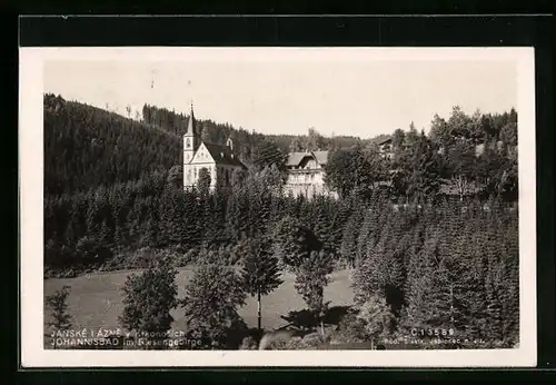 AK Johannisbad / Janske Lazne, Teilansicht mit Kirche